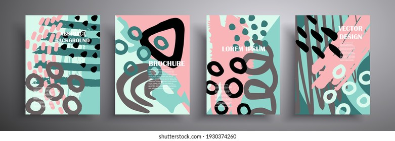 Colorful geometric poster. Grid with colored geometric shapes. Modern abstract advertising flyers background vector illustration set. Geometric poster template, brochure