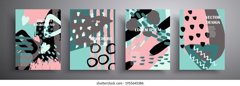 Colorful geometric poster. Grid with colored geometric shapes. Modern abstract advertising flyers background vector illustration set. Geometric poster template, brochure.