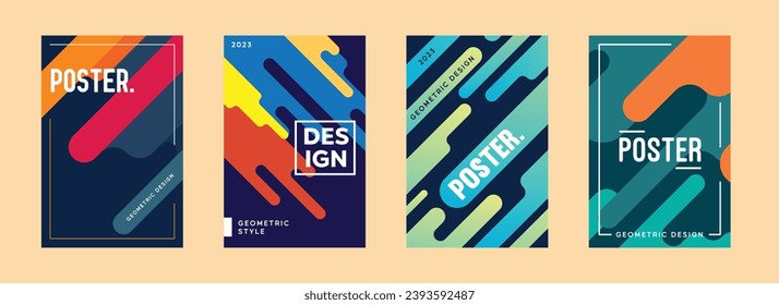 Colorful geometric poster set background template modern design style