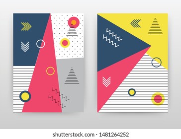 Colorful geometric red, blue, yellow design for annual report, brochure, flyer, poster. Lined, dotted colorful background vector illustration for flyer, leaflet, poster. Abstract A4 brochure template.