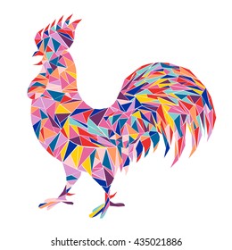 Colorful geometric rooster. Mosaic vector illustration. Rooster label as a Horoscope symbol of Chinese New Year 2017. 