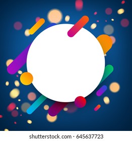 Colorful geometric round background on blue. Vector paper illustration.