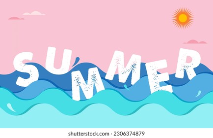 Colorful Geometric Sea Summer Background, poster, banner. Summer time fun concept design promotion design