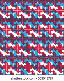 Colorful geometric seamless layered composition created with arrows, symmetric endless vector background. Abstract concept design covering.