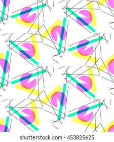 Colorful geometric seamless pattern, abstract shapes, imitation CMYK color, wallpaper background, vector EPS 8