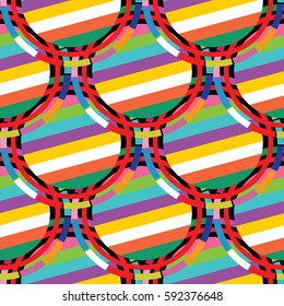 Colorful geometric  seamless pattern. Abstract geometrical background with tiled stripes circles.