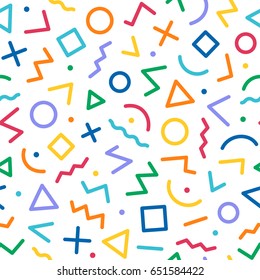 Colorful geometric seamless pattern background in Memphis style