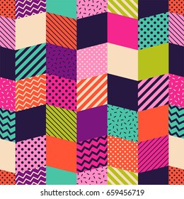 Colorful geometric seamless pattern background in Memphis retro style