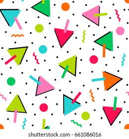Colorful geometric seamless pattern background in Memphis style
