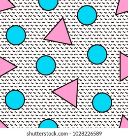 Colorful geometric seamless pattern. Bright background. 80's - 90's years design style. Trendy. Vector illustration