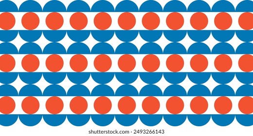 Colorful geometric seamless pattern circle bold shapes. Brutalist minimalistic style mosaic repeating print. Perfect for background, wallpaper, textile, craft, package etg. Vector illustration