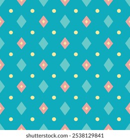 Colorful Geometric Seamless Pattern with Diamonds and Dots in Risograph Style