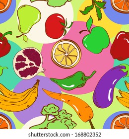 Colorful geometric seamless pattern of fruits and vegetables