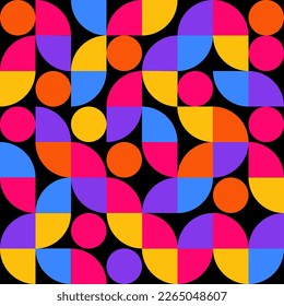 Colorful Geometric seamless pattern on black background.