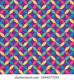 Buntes geometrisches nahtloses Muster auf lila Hintergrund
