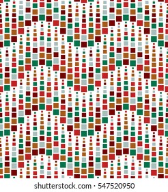 Colorful geometric seamless pattern on white background. Has the shape of a wave. It consists of colored squares of different sizes. Useful as design element for texture and artistic composition.