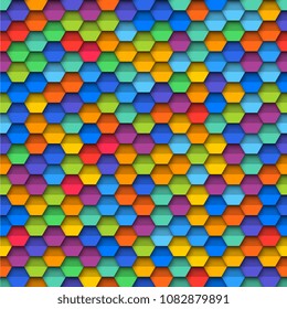 colorful geometric seamless pattern with paper cut realistic hexagonal elements