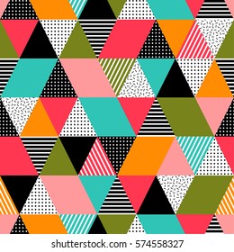 Colorful geometric seamless pattern in retro style