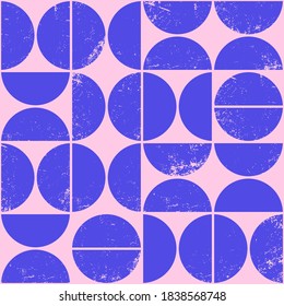 Colorful geometric seamless pattern in Scandinavian style. Modern abstract grunge background with semicircles.