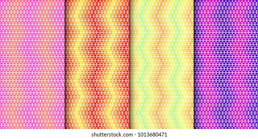 Colorful geometric seamless pattern set. EPS 10. Gradually changing colors. Vector minimalistic background collection with bright colors.