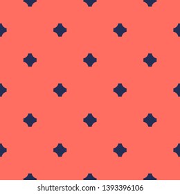 Colorful geometric seamless pattern. Simple minimal vector abstract texture with small crosses. Dark blue and living coral color. Funky minimalist background. Modern repeat design for decor, textile