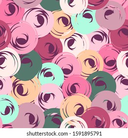 Colorful geometric seamless pattern. Stylized shape of a circle. Stylized flowers. Vector illustration.