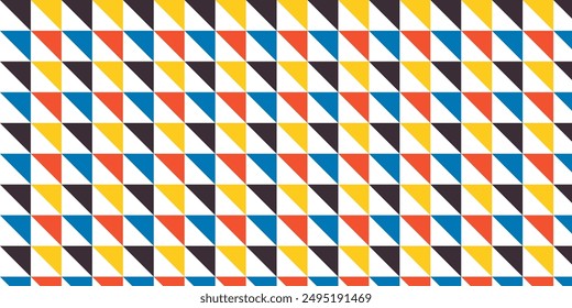 Coloridas Formas geométricas sin costura triángulo de patrón en negrita. Mosaico de estilo suizo brutalista con estampado repetitivo. Perfecto para el fondo, Fondo de pantalla, textil, artesanía, paquete, etc. Ilustración vectorial