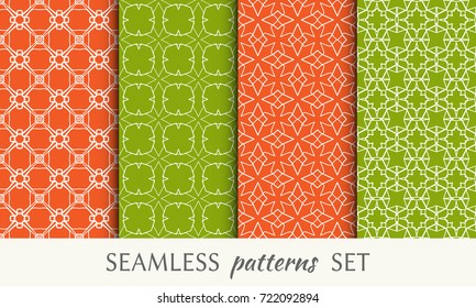 Colorful geometric seamless patterns set. Endless trendy graphic texture for wallpaper, packaging, pattern fill, invitation, card, banner, flyer, fabric . Decorative ornamental seamless backgrounds