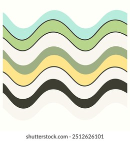 A colorful geometric seamless repetitive vector of curvy waves features flowing, wavy lines in vibrant hues, creating a continuous, looping pattern. The dynamic design offers a playful, 