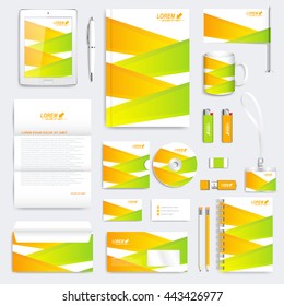 Colorful geometric set of vector corporate identity template. Modern business stationery mock-up. Branding design with green and yellow lines