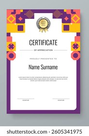 Colorful Geometric Shape Certificate Of Appreciation Template With Decorative Badges