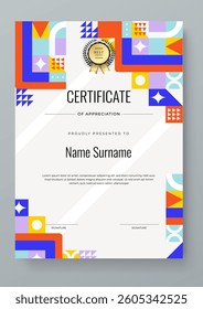 Colorful Geometric Shape Certificate of Appreciation With Modern Design