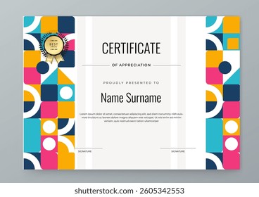 Colorful Geometric Shape Certificate Of Appreciation Template With Decorative Badges