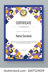 Colorful Geometric Shape Certificate Design Template With Award Badges. Comes with award badges for a professional presentation of accomplishment and recognition