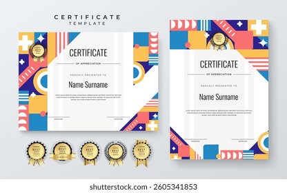 Colorful Geometric Shape Certificate Template With Modern Geometric Design. Simple certificate template geometric shapes with a Colorful Geometric Shape and modern design. Perfect for professional or