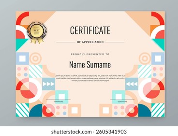 Colorful Geometric Shape Certificate Template With Modern Geometric Design. Simple certificate template geometric shapes. Perfect for professional or educational recognition needs