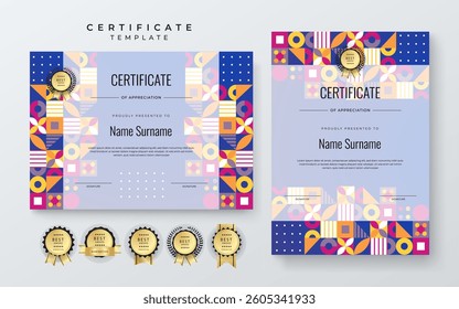 Colorful Geometric Shape Certificate Template with Geometric Design Elements
