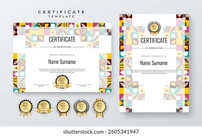 Colorful Geometric Shape Certificate Template with Geometric Design Elements