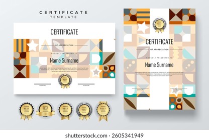 Colorful Geometric Shape Certificate Template With Modern Geometric Design. Simple certificate template geometric shapes. Perfect for professional or educational recognition needs