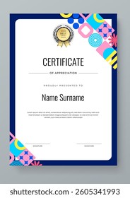 Colorful Geometric Shape Certificate Template with Geometric Design Elements