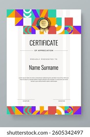 Colorful Geometric Shape Certificate Template With Modern Geometric Design. Simple certificate template geometric shapes. Perfect for professional or educational recognition needs