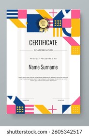Colorful Geometric Shape Certificate Template With Modern Geometric Design. Simple certificate template geometric shapes. Perfect for professional or educational recognition needs