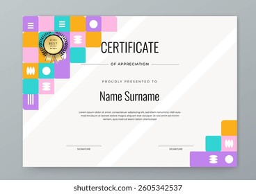 Colorful Geometric Shape Certificate Template with Geometric Design Elements