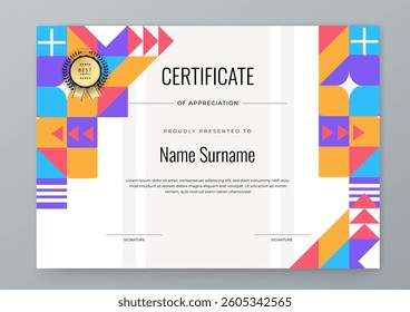 Colorful Geometric Shape Certificate Template With Modern Geometric Design. Simple certificate template geometric shapes. Perfect for professional or educational recognition needs