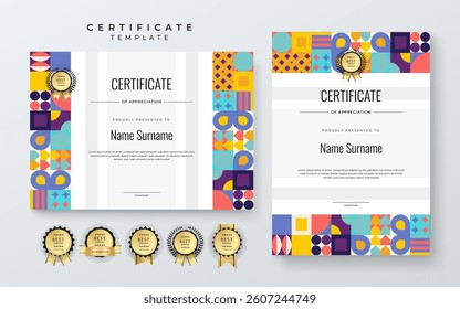 Colorful Geometric Shape Certificate Template with Geometric Design Elements