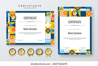 Colorful Geometric Shape Certificate Template with Geometric Design Elements
