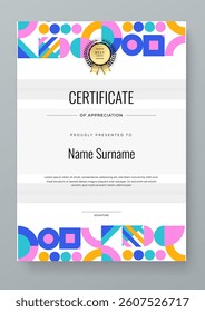 Colorful Geometric Shape Certificate Template with Geometric Design Elements