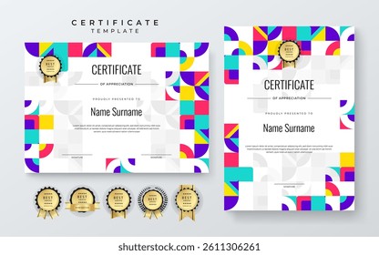Colorful Geometric Shape Certificate Template With Modern Geometric Design. Simple certificate template geometric shapes. Perfect for professional or educational recognition needs