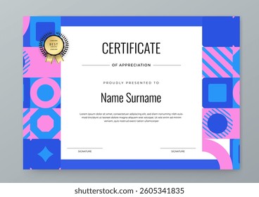 Colorful Geometric Shape design geometric modern minimalist certificate template certificate. For background, banner, achievement, diploma, award, graduation, and appreciation