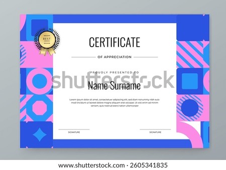 Colorful Geometric Shape design geometric modern minimalist certificate template certificate. For background, banner, achievement, diploma, award, graduation, and appreciation